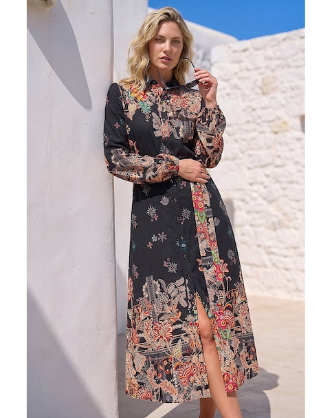 New In - Roman Floral Border Shirt Dress
