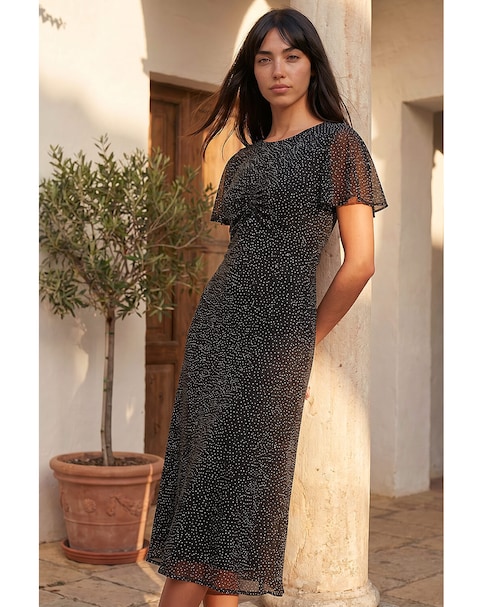 New In - Roman Petite Studded Mesh Midi Dress