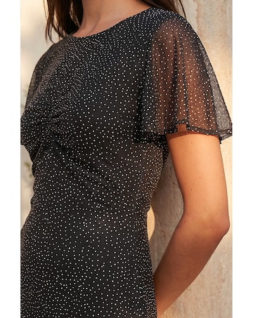 Roman Petite Studded Mesh Midi Dress