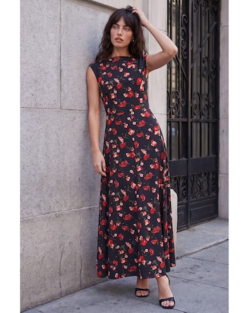 Roman High Neck Floral Poppy Print Dress