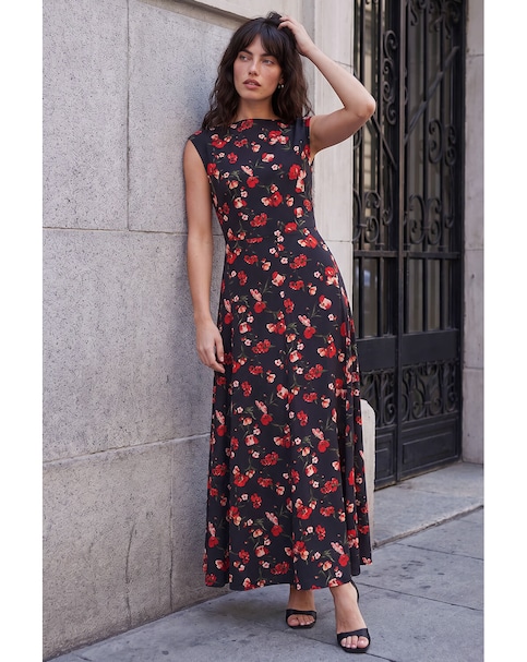 New In - Roman High Neck Floral Poppy Print Dress