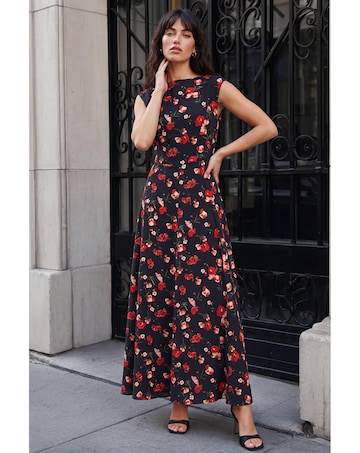 Roman High Neck Floral Poppy Print Dress