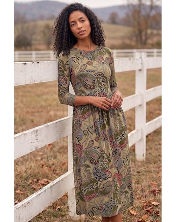 Roman Paisley Print Stretch Midi Dress