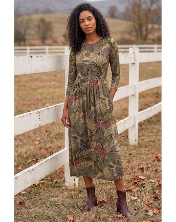 Roman Paisley Print Stretch Midi Dress