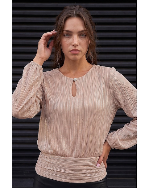 New In - Roman Petite Crinkle Keyhole Shimmer Top