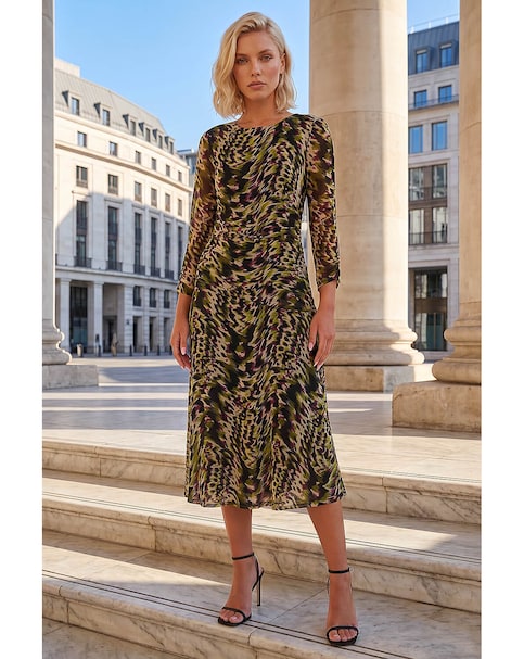New In - Roman Petite Mesh Ruched Midi Dress