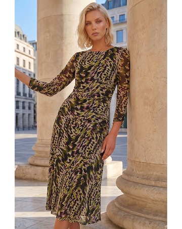 Roman Petite Mesh Ruched Midi Dress