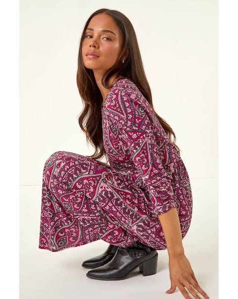 New In - Roman Petite Paisley Pocket Midi Dress