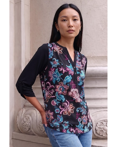 New In - Roman Floral Puff Print Stretch Shirt