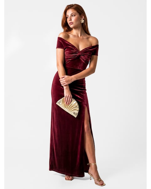 New In - Maya Deluxe Bardot Velvet Maxi Dress
