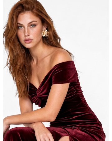Maya Deluxe Bardot Velvet Maxi Dress