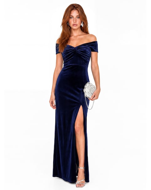 New In - Maya Deluxe Bardot Velvet Maxi Dress