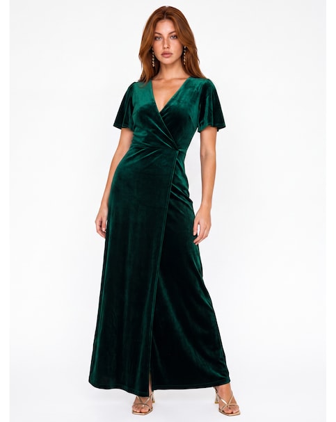 New In - Maya Deluxe Faux Wrap Velvet Maxi Dress