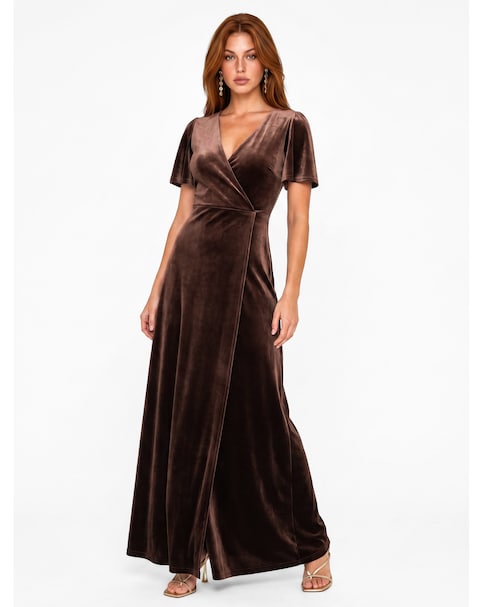 New In - Maya Deluxe Faux Wrap Velvet Maxi Dress
