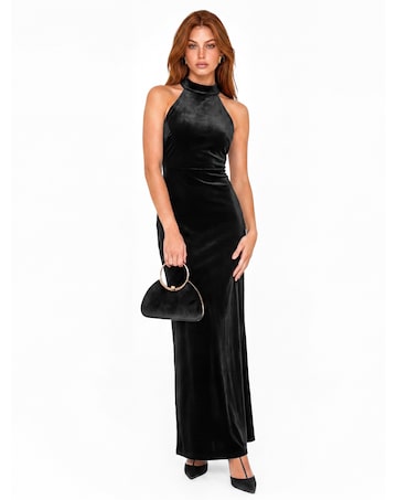 Maya Deluxe Velvet Halter Neck Dress