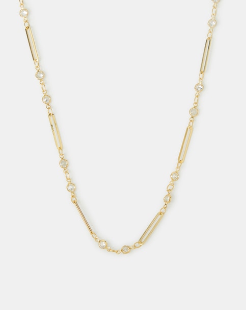 Accessorize Gold CZ Paperclip Necklace