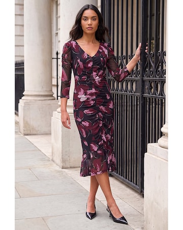 Roman Ruched Floral Frill Dress