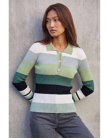 Roman Stripe Collar Rib Knit Jumper