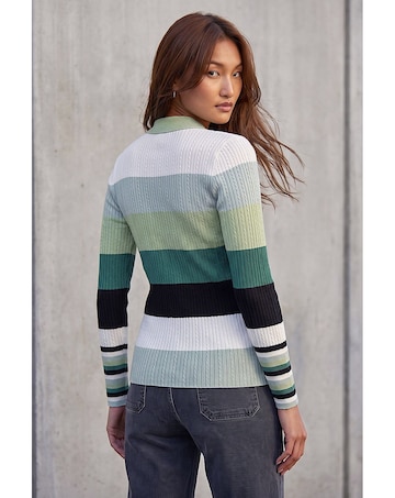 Roman Stripe Collar Rib Knit Jumper