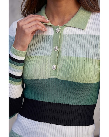 Roman Stripe Collar Rib Knit Jumper