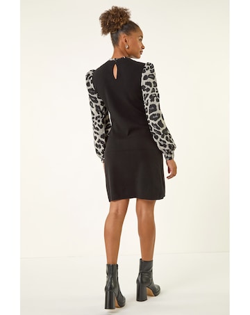 Roman Animal Print Mix Frill Short Dress