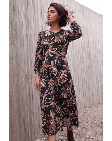 Roman Leaf Print A-Line Dress