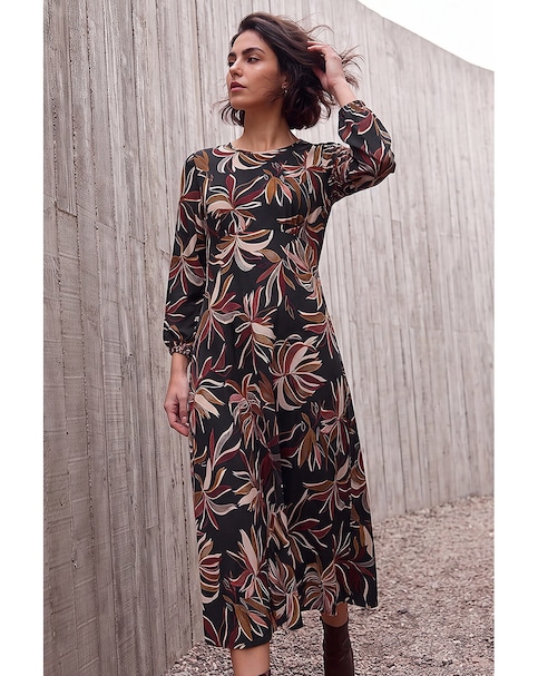 New In - Roman Leaf Print A-Line Dress