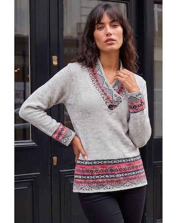 Roman Nordic Button Detail V-Neck Jumper