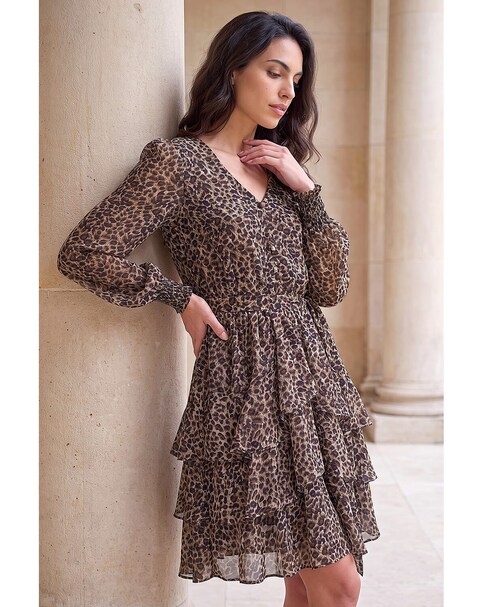 New In - Roman Dusk Animal Print Tie Waist Dress