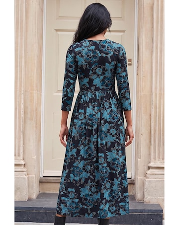 Roman Floral Gathered Stretch Midi Dress