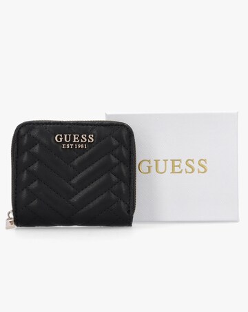 Guess Anning Quilted Black Zip Around Wallet