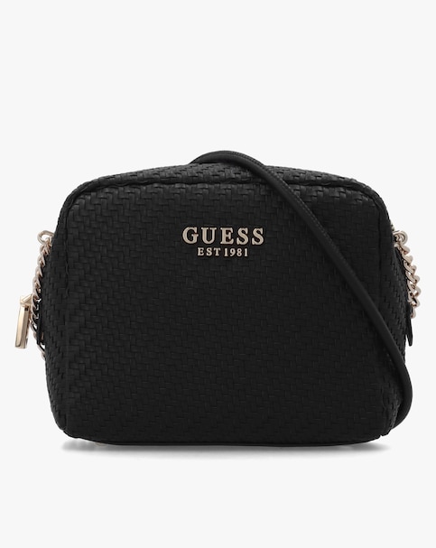 Guess Mirema Small Black Woven Cross-Body Camera Bag