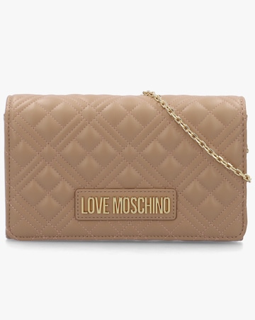 Love Moschino Diamond Quilt Flapover Beige Cross-Body Bag