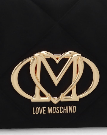 Love Moschino Heart Logo Quilted Pillow Velour Black Cross Body Bag