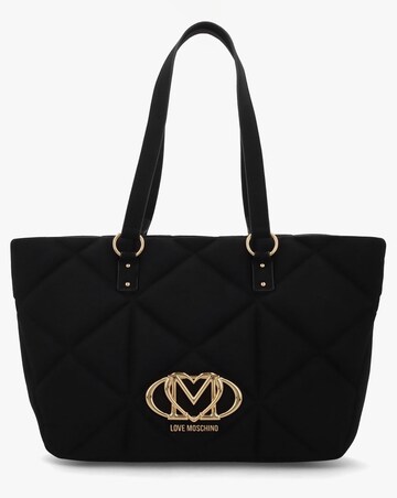 Love Moschino Heart Logo Quilted Pillow Velour Black Shopper Bag