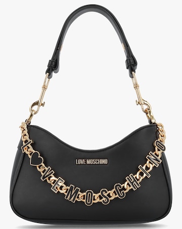 Love Moschino Chain Logo Black Leather Shoulder Bag