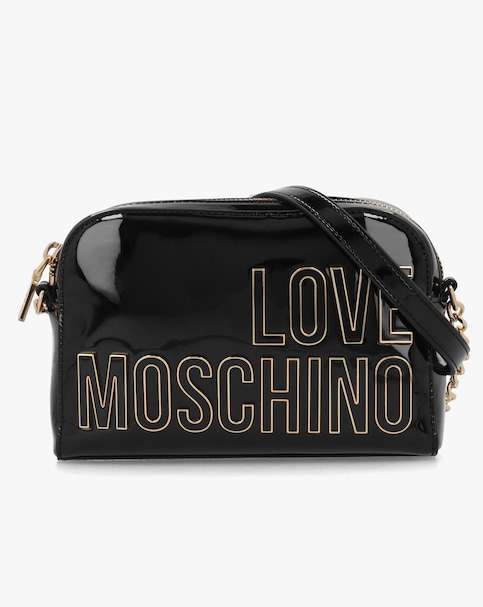 Love Moschino Enameled Logo Black Cross-Body Bag