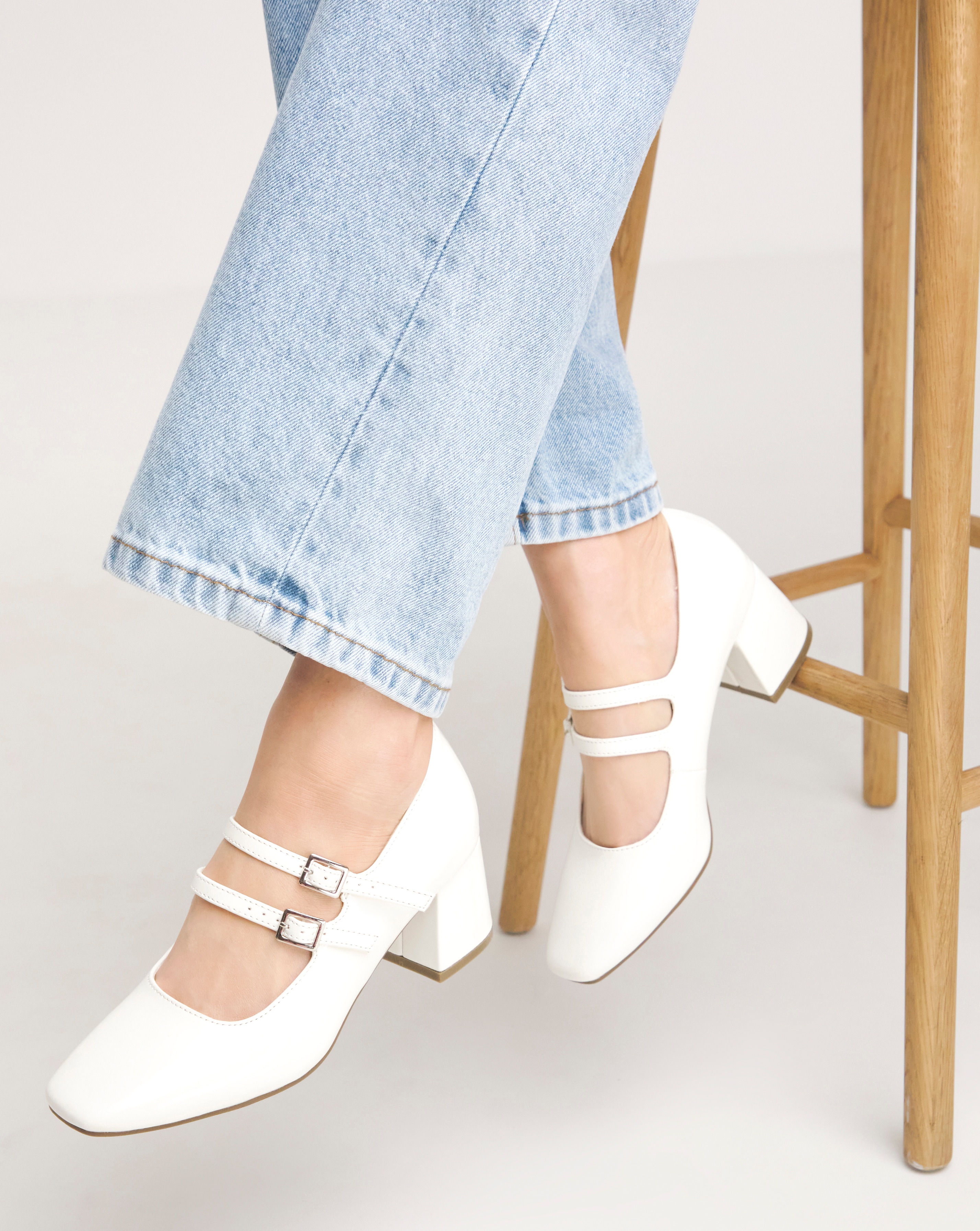 Mary Jane Block Heeled Shoes Wide Fit