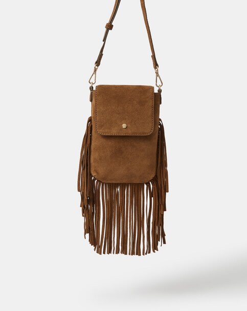 Accessorize Fringe Suede Phone Bag