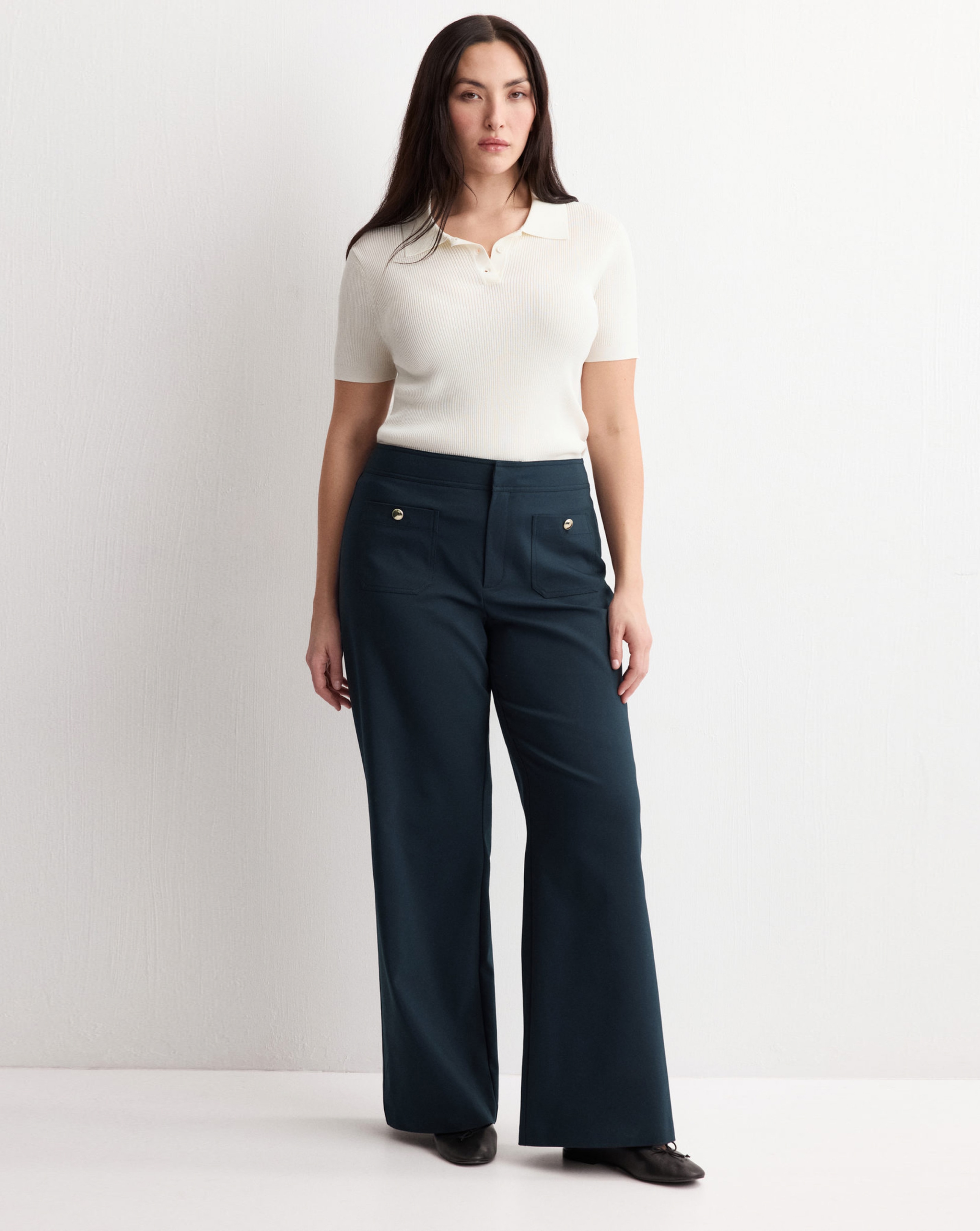 Mango Wide Leg Trouser Button Detail