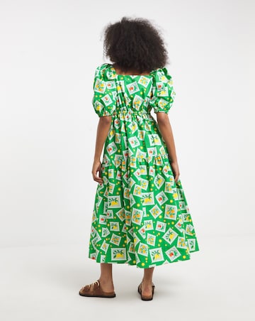 Twisted Wunder Cotton Postcard Print Midi Dress
