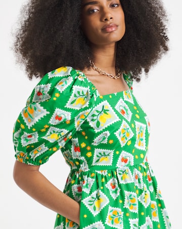 Twisted Wunder Cotton Postcard Print Midi Dress