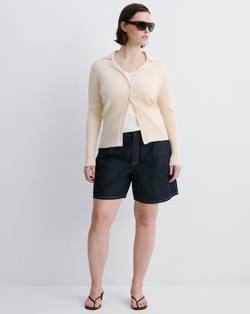 Mango Mid- Rise Denim Bermuda Shorts With Pleats