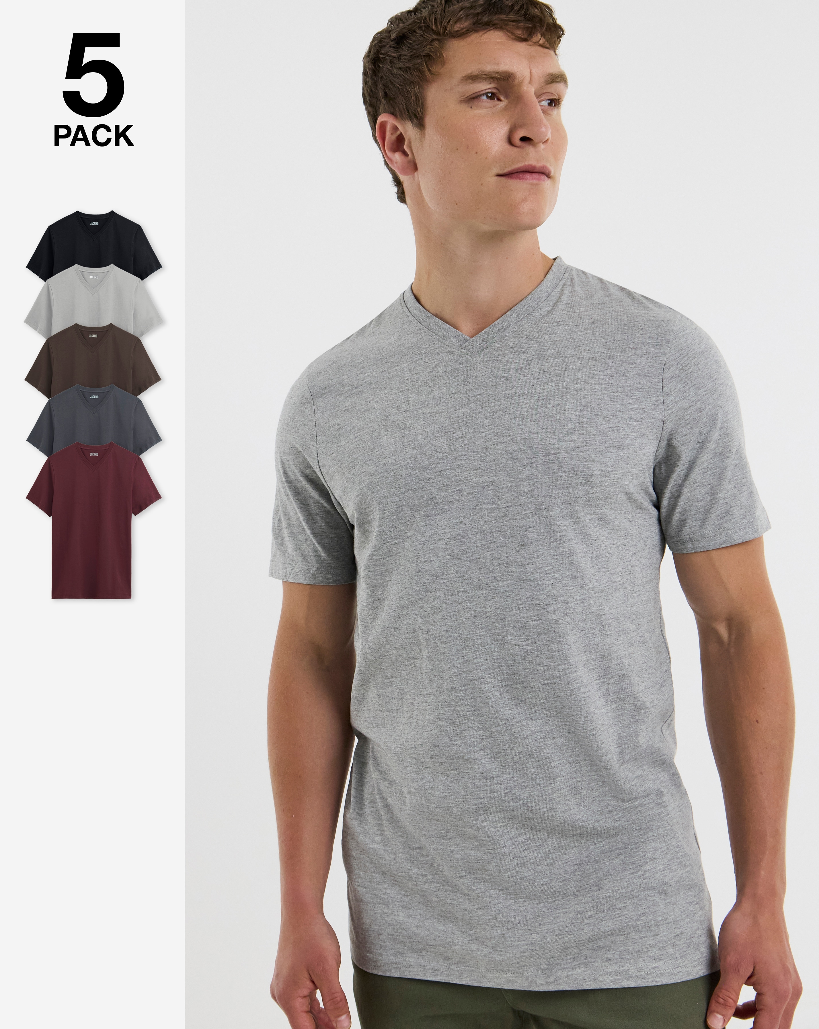 5 Pack Multi V Neck T-Shirts Long