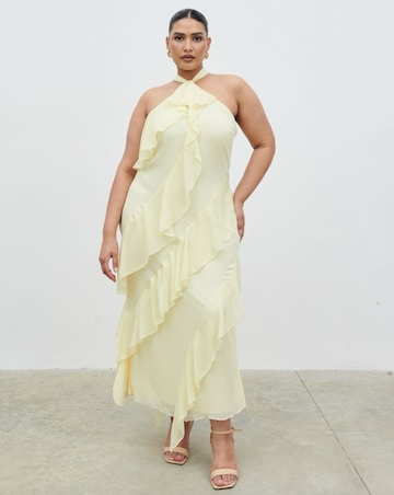 Pretty Lavish Aria Halterneck Ruffle Midaxi Dress