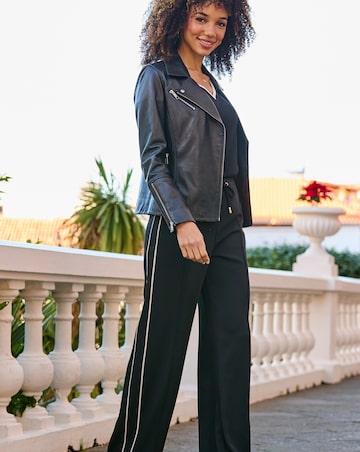 Sosandar Black Double Side Stripe Wide Leg