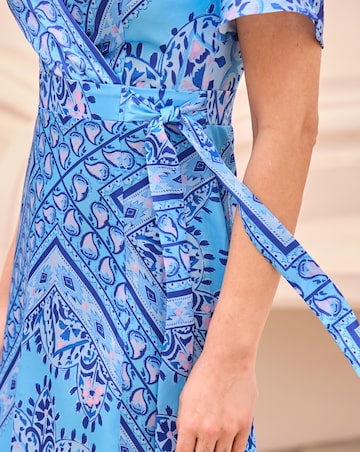 Sosandar Blue Scarf Print Satin Midi Dress