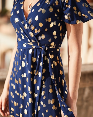 Sosandar Metallic Spot Print Wrap Dress