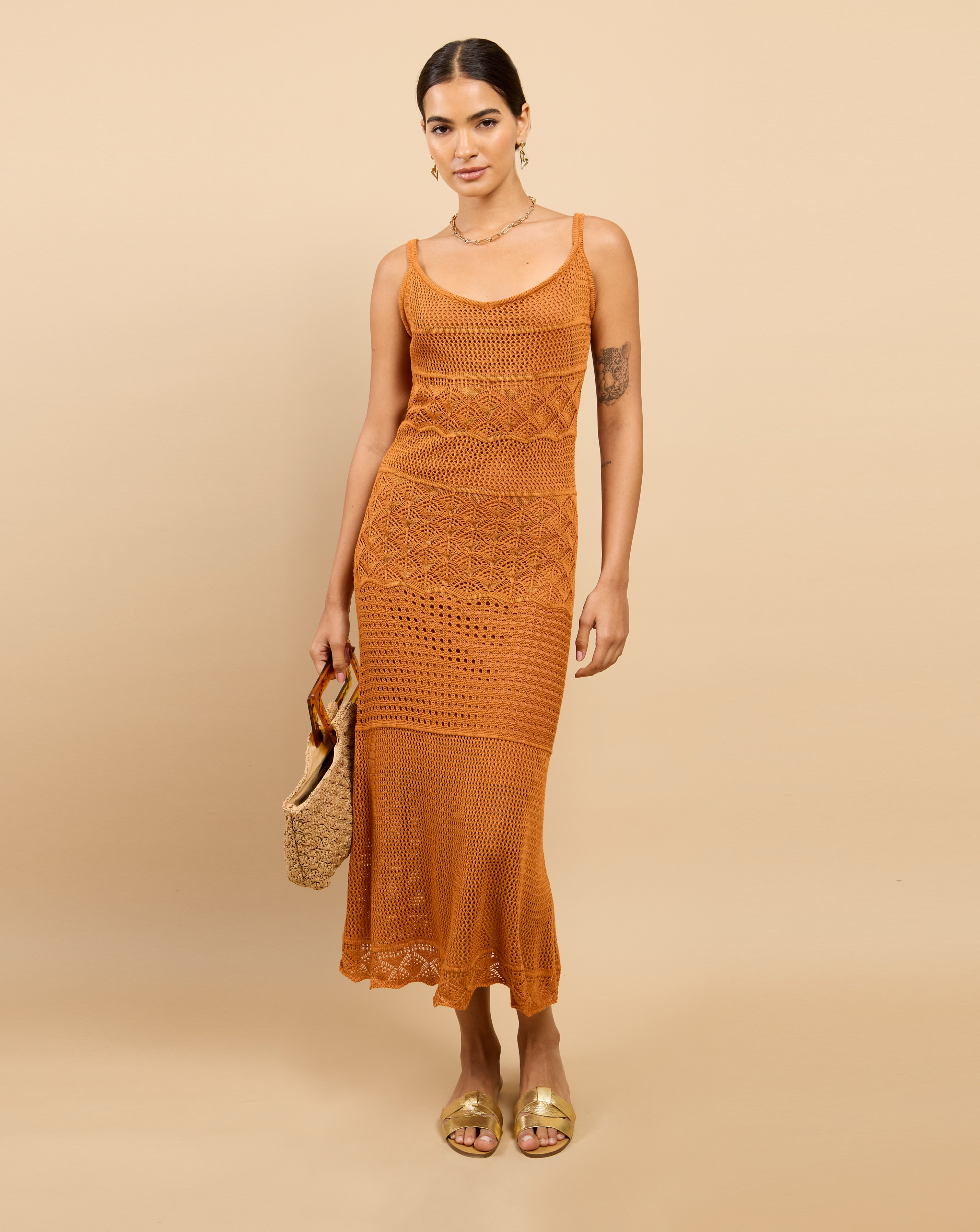 New In - LM Brown Crochet Midaxi