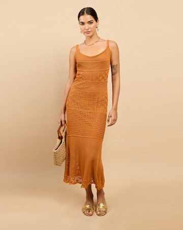 Little Mistress Brown Crochet Midaxi Dress